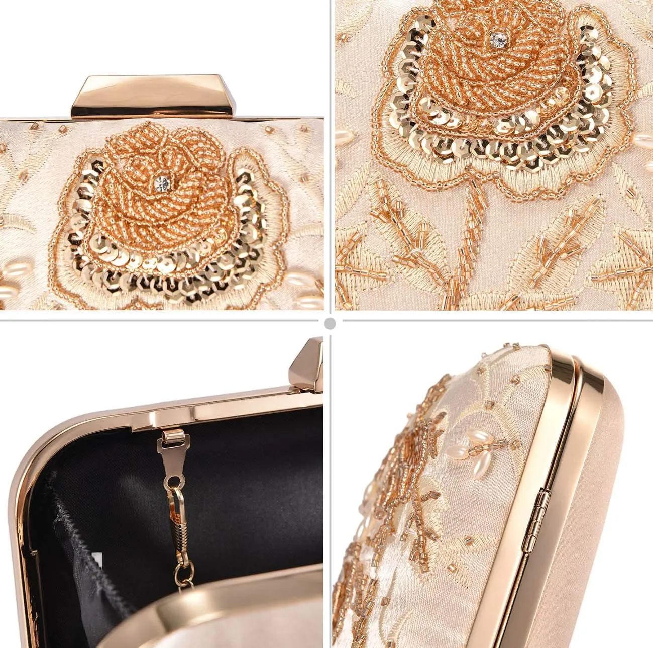 UBORSE Embroidery Sequins Beaded Clutch Evening Bags for Women Formal Party Wedding Purses