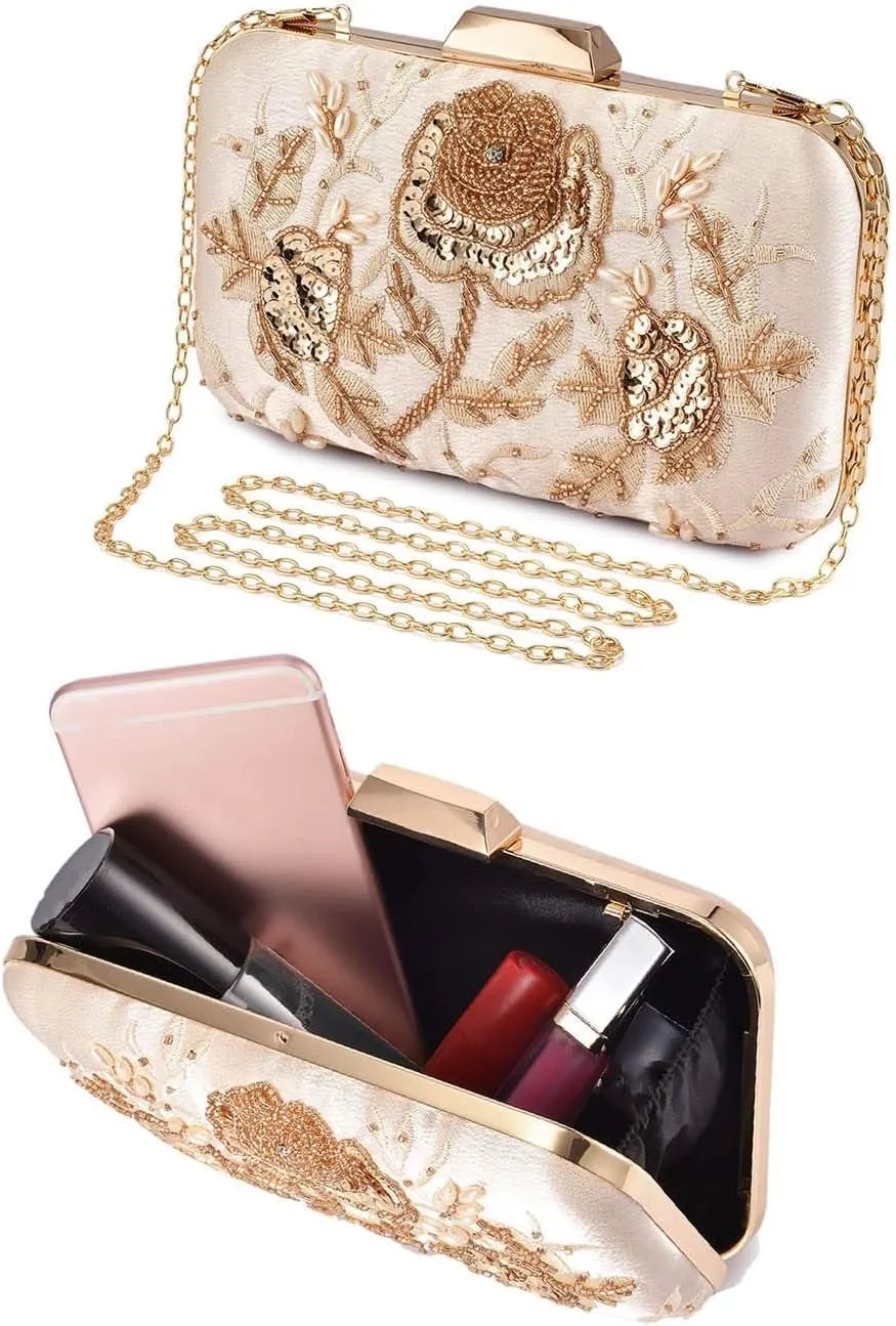 UBORSE Embroidery Sequins Beaded Clutch Evening Bags for Women Formal Party Wedding Purses
