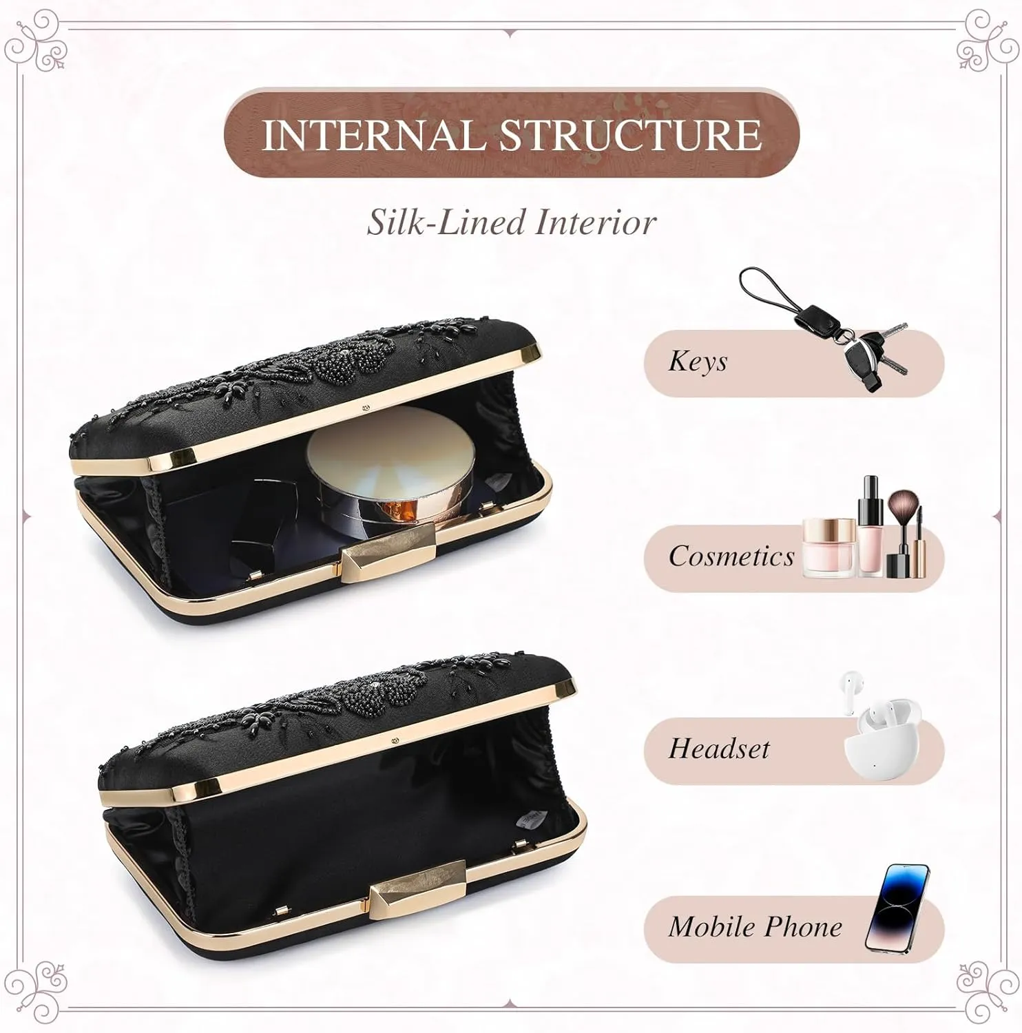 UBORSE Embroidery Sequins Beaded Clutch Evening Bags for Women Formal Party Wedding Purses