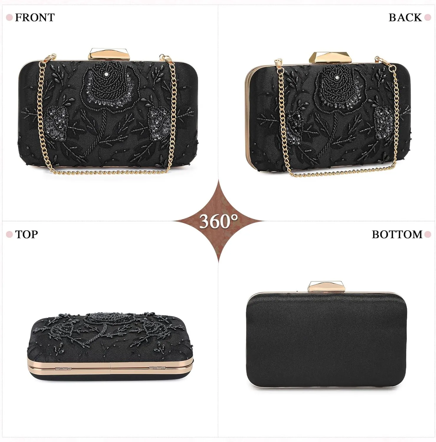 UBORSE Embroidery Sequins Beaded Clutch Evening Bags for Women Formal Party Wedding Purses