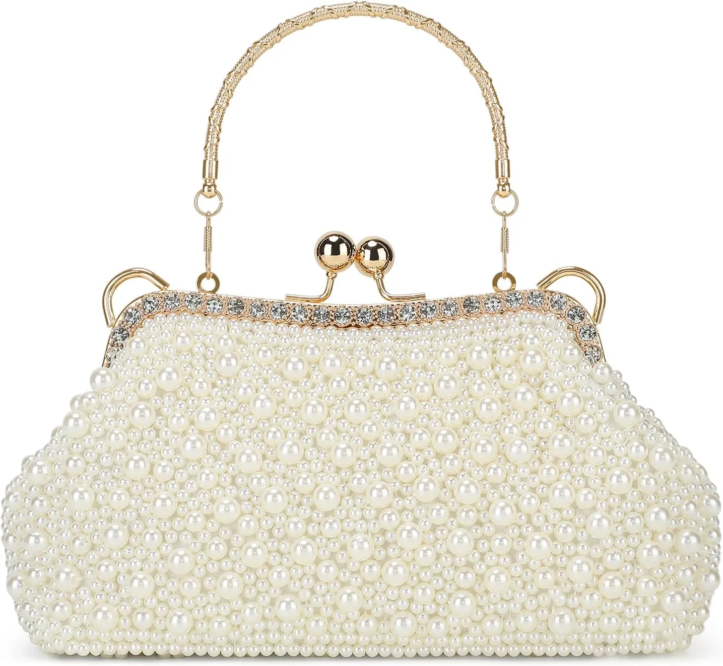 UBORSE Women Pearl Clutch Bag Noble Crystal Beaded Evening Bag Wedding Clutch with Pearl Chain