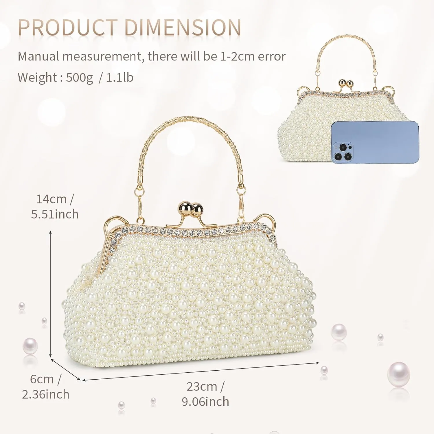 UBORSE Women Pearl Clutch Bag Noble Crystal Beaded Evening Bag Wedding Clutch with Pearl Chain