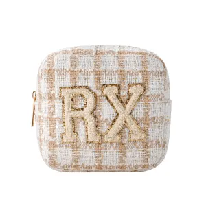 uekeboag Personalized Small Checkered Medicine Cosmetic Bag, Cute Plaid Pattern Chenille Letter Patch RX Drug Pouch with Zipper, Makeup Travel Gift Bag for Women and Girls (07Checkered)