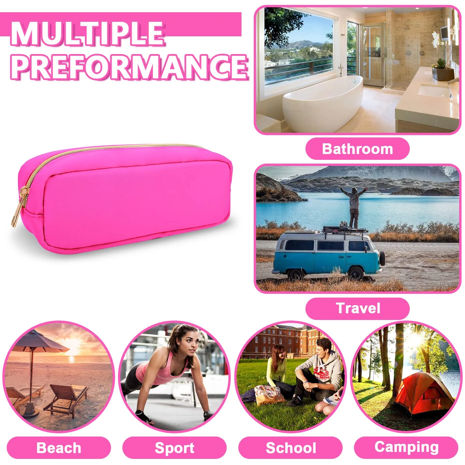 UIXIZQ 6 Pcs Waterproof Small Pencil Case Makeup Bag for Purse,Cute Pencil Pouch Preppy Nylon Makeup Brush Holder with Zipper,Girls Portable Storage Case Small Pen Bag for Office College Travel