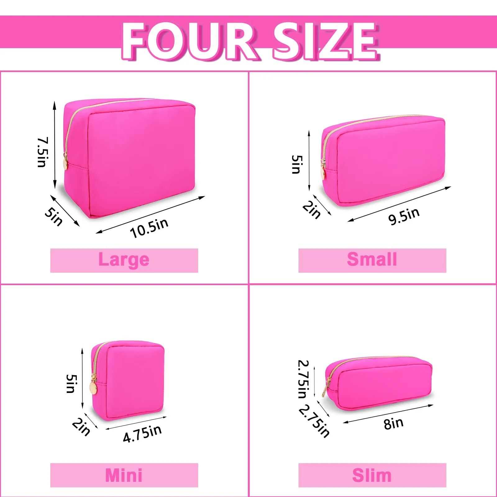 UIXIZQ 6 Pcs Waterproof Small Pencil Case Makeup Bag for Purse,Cute Pencil Pouch Preppy Nylon Makeup Brush Holder with Zipper,Girls Portable Storage Case Small Pen Bag for Office College Travel