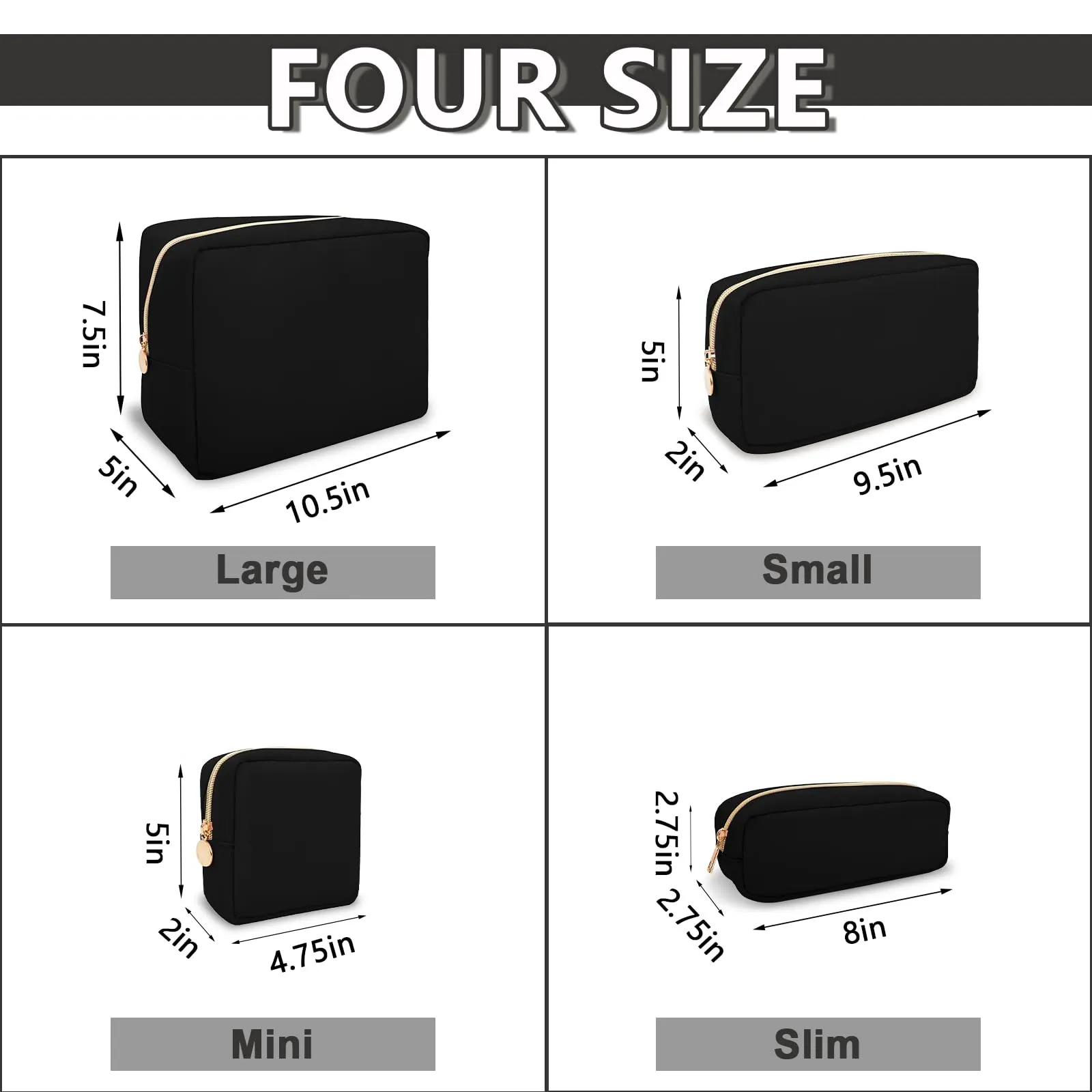 UIXIZQ Waterproof Mini Makeup Bag Pouch for Purse,Small Cosmetic Bag Pouch Nylon Travel Toiletry Organizers Bag for Women,Cute Mini Zipper Pouch Preppy Coin Purse for Work(Mini-Black)