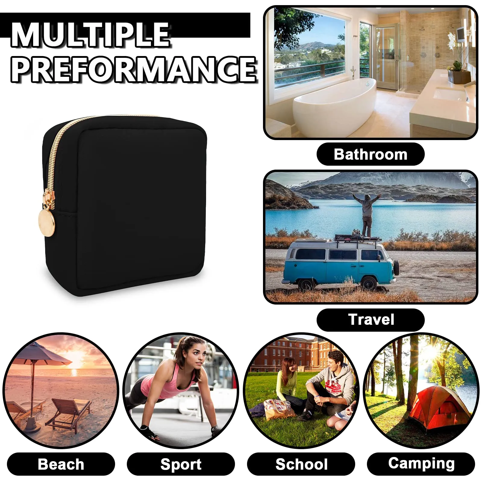UIXIZQ Waterproof Mini Makeup Bag Pouch for Purse,Small Cosmetic Bag Pouch Nylon Travel Toiletry Organizers Bag for Women,Cute Mini Zipper Pouch Preppy Coin Purse for Work(Mini-Black)