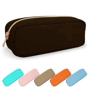 UIXIZQ Waterproof Small Pencil Case Makeup Bag for Purse,Cute Pencil Pouch Preppy Nylon Makeup Brush Holder with Zipper,Girls Portable Storage Case Small Pen Bag for Office College(Slim-Chocolate)