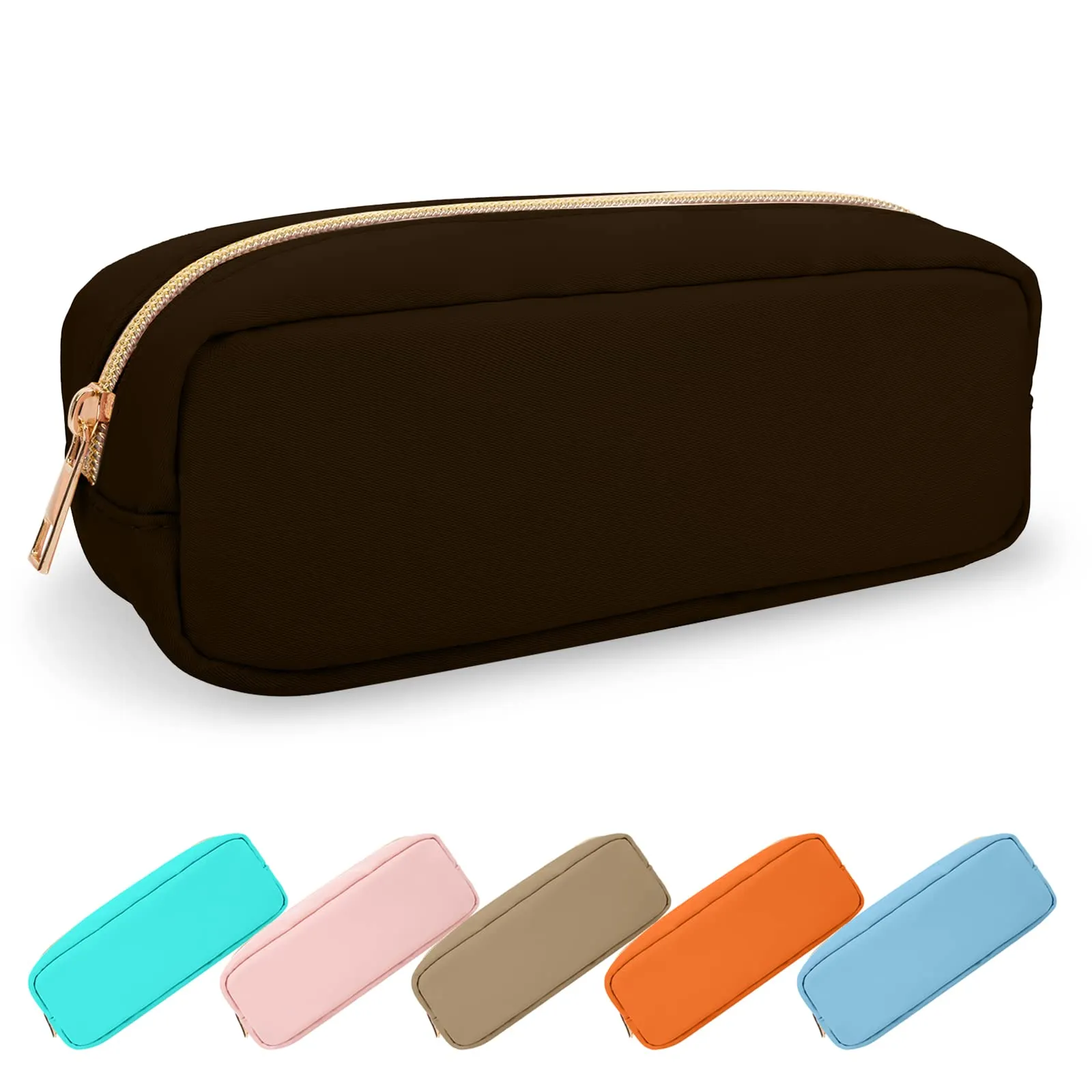 UIXIZQ Waterproof Small Pencil Case Makeup Bag for Purse,Cute Pencil Pouch Preppy Nylon Makeup Brush Holder with Zipper,Girls Portable Storage Case Small Pen Bag for Office College(Slim-Chocolate)