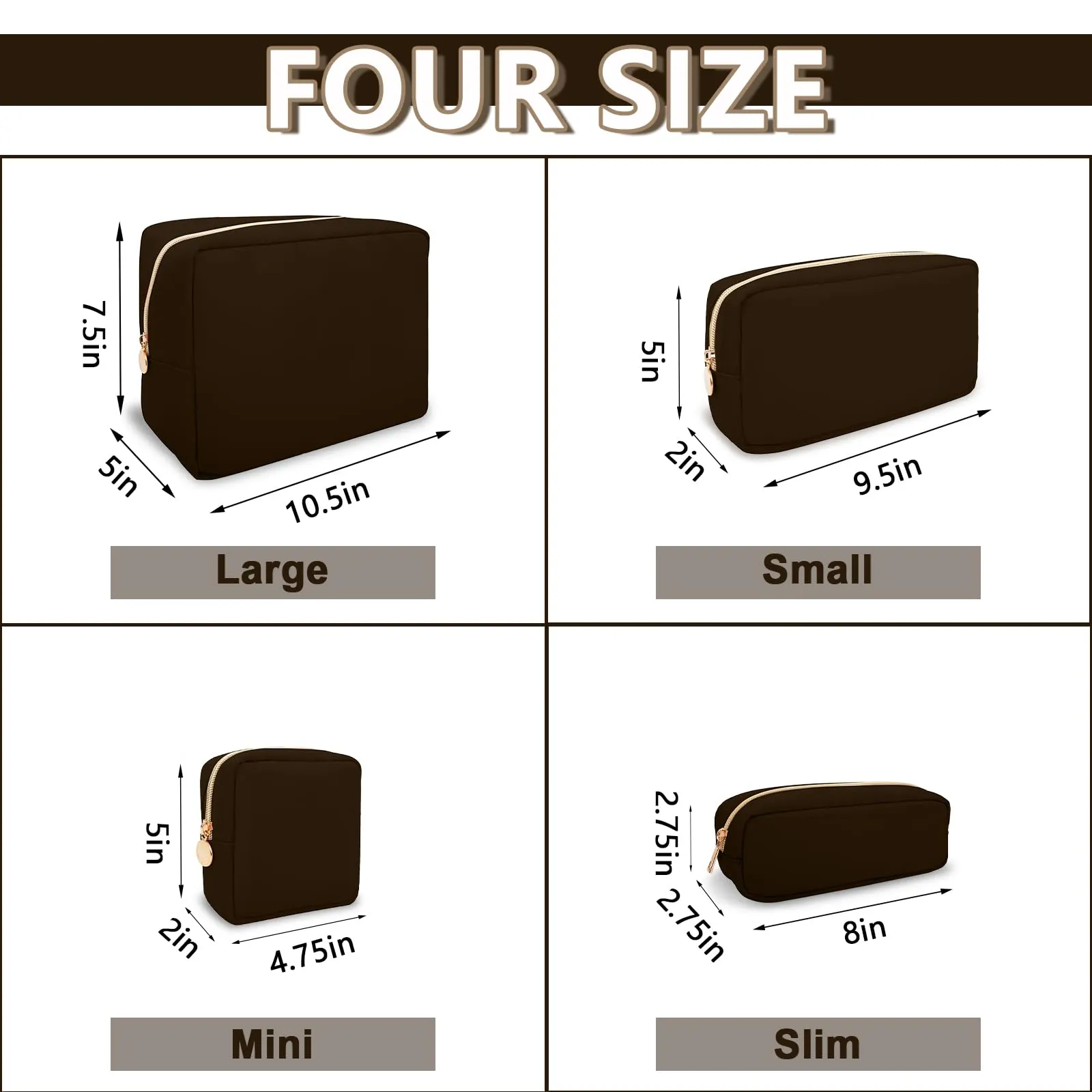 UIXIZQ Waterproof Small Pencil Case Makeup Bag for Purse,Cute Pencil Pouch Preppy Nylon Makeup Brush Holder with Zipper,Girls Portable Storage Case Small Pen Bag for Office College(Slim-Chocolate)