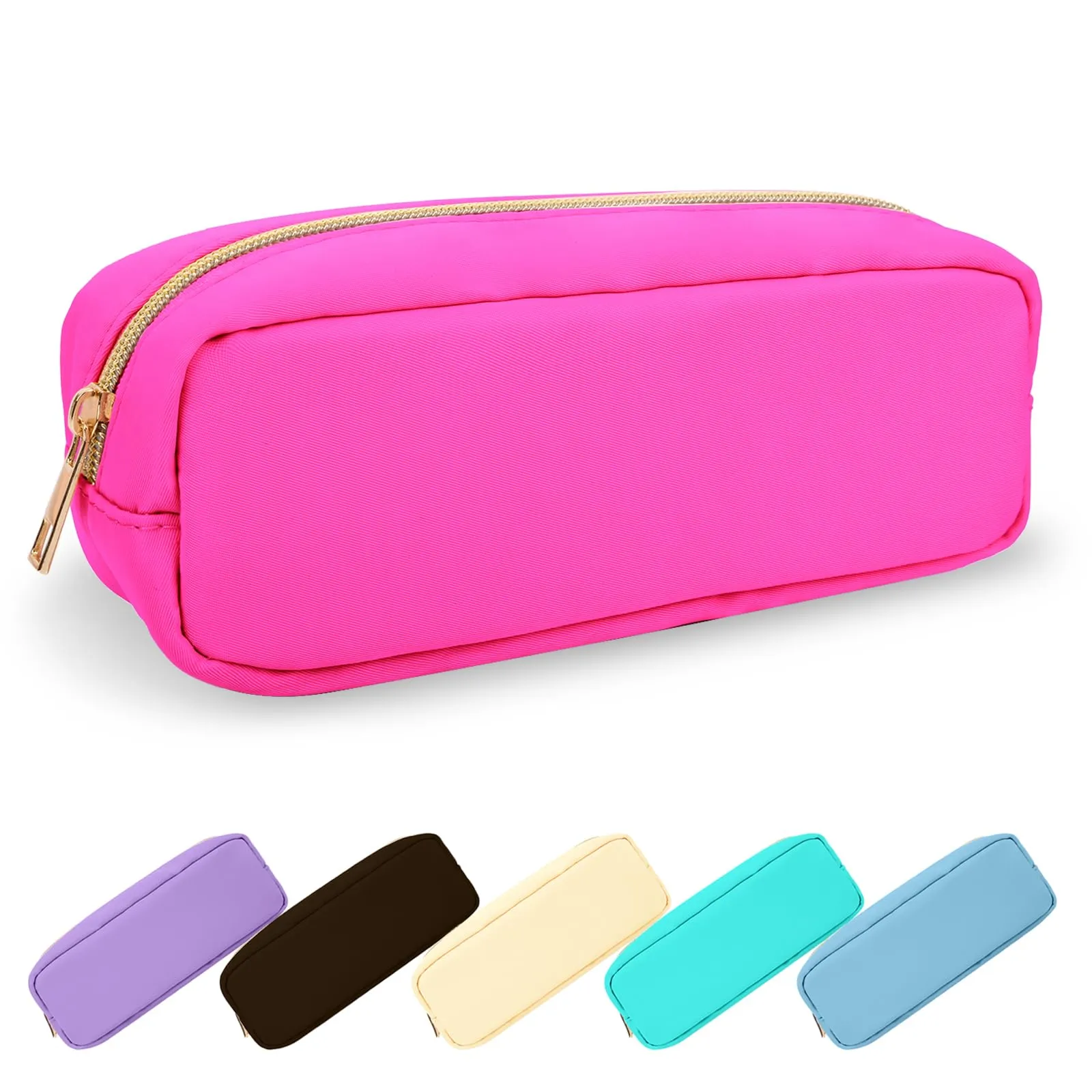UIXIZQ Waterproof Small Pencil Case Makeup Bag for Purse,Cute Pencil Pouch Preppy Nylon Makeup Brush Holder with Zipper,Girls Portable Storage Case Small Pen Bag for Office College(Slim-Hot Pink)