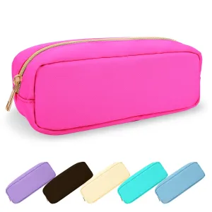 UIXIZQ Waterproof Small Pencil Case Makeup Bag for Purse,Cute Pencil Pouch Preppy Nylon Makeup Brush Holder with Zipper,Girls Portable Storage Case Small Pen Bag for Office College(Slim-Hot Pink)
