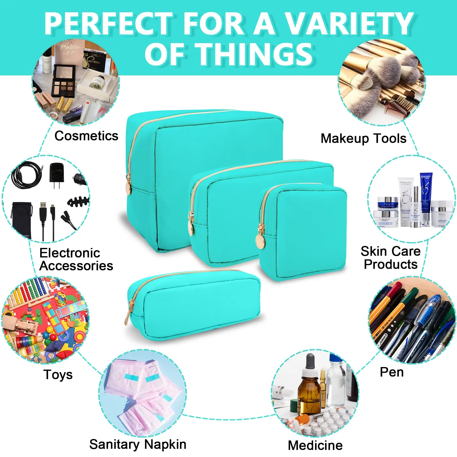 UIXIZQ Waterproof Small Pencil Case Makeup Bag for Purse,Cute Pencil Pouch Preppy Nylon Makeup Brush Holder with Zipper,Girls Portable Storage Case Small Pen Bag for Office College(Slim-Mint Green)