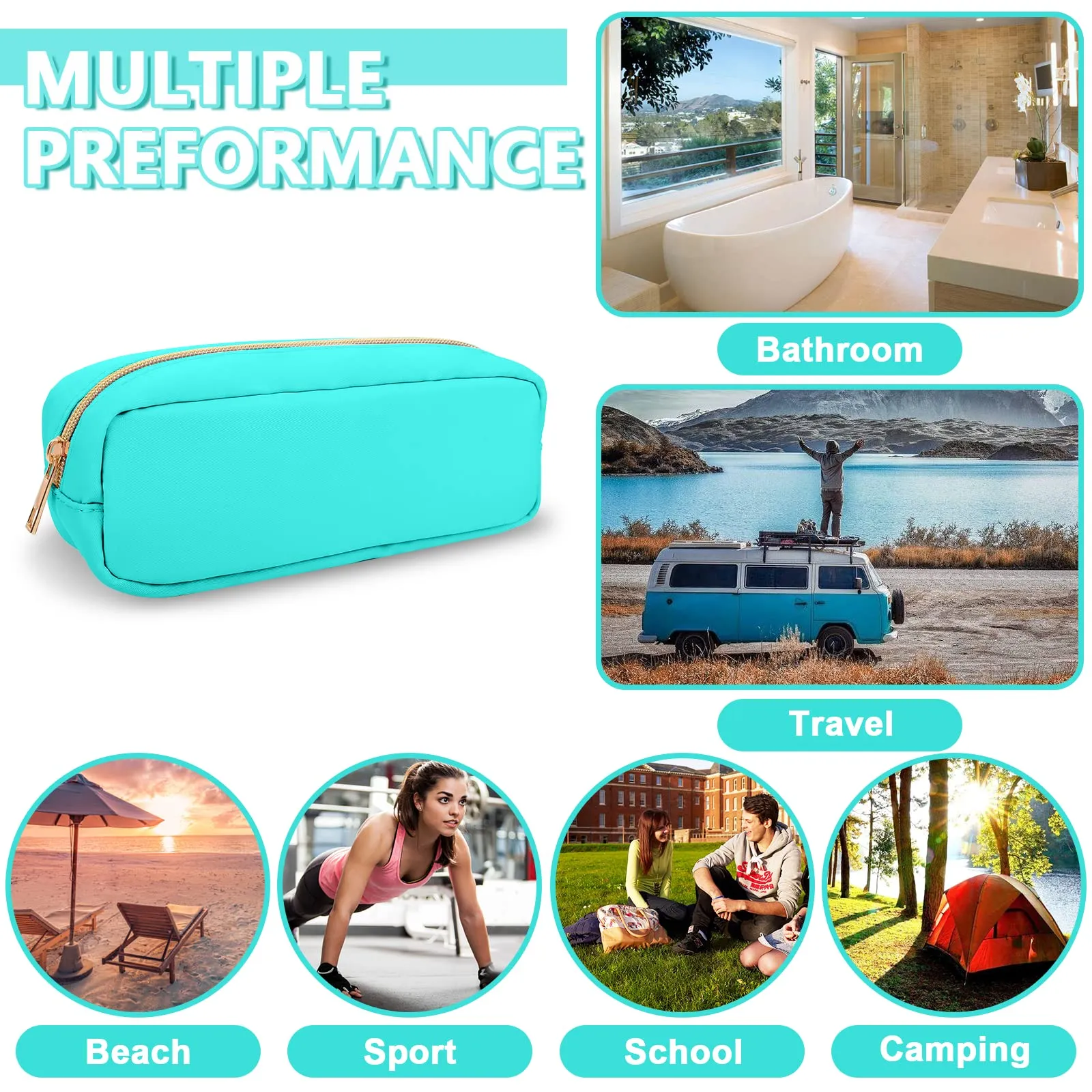 UIXIZQ Waterproof Small Pencil Case Makeup Bag for Purse,Cute Pencil Pouch Preppy Nylon Makeup Brush Holder with Zipper,Girls Portable Storage Case Small Pen Bag for Office College(Slim-Mint Green)