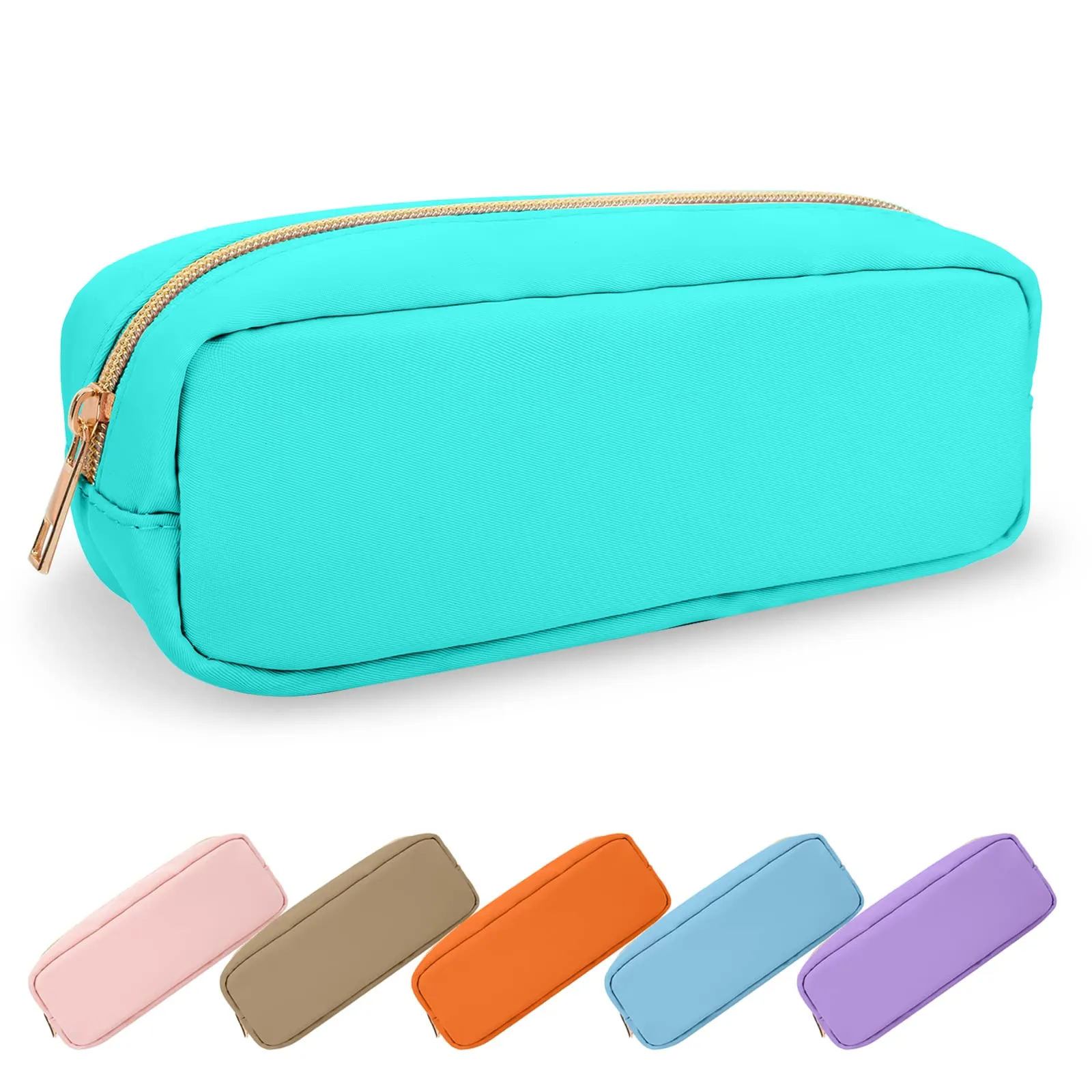 UIXIZQ Waterproof Small Pencil Case Makeup Bag for Purse,Cute Pencil Pouch Preppy Nylon Makeup Brush Holder with Zipper,Girls Portable Storage Case Small Pen Bag for Office College(Slim-Mint Green)