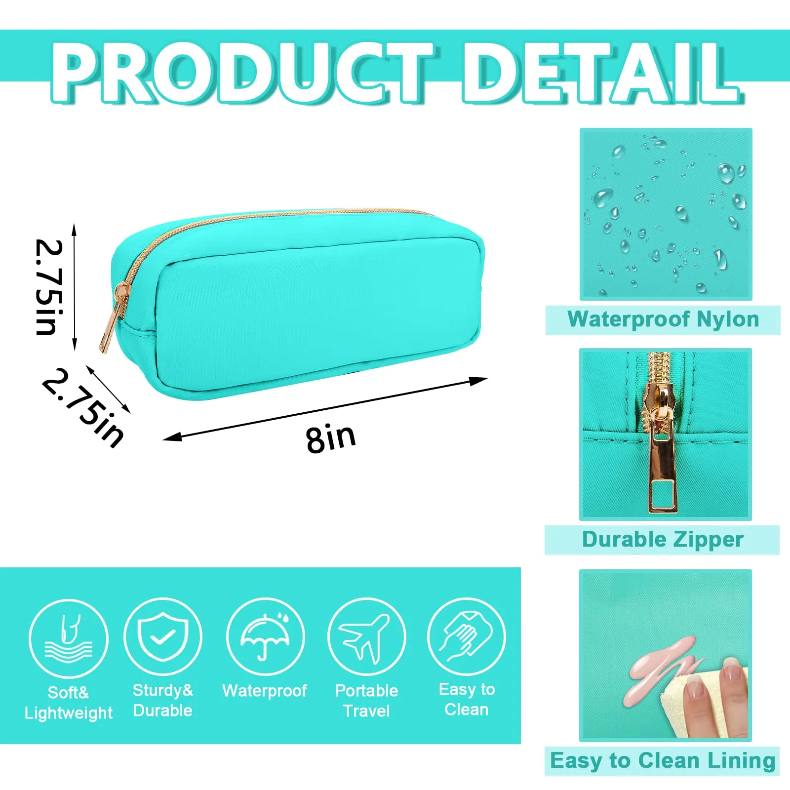 UIXIZQ Waterproof Small Pencil Case Makeup Bag for Purse,Cute Pencil Pouch Preppy Nylon Makeup Brush Holder with Zipper,Girls Portable Storage Case Small Pen Bag for Office College(Slim-Mint Green)