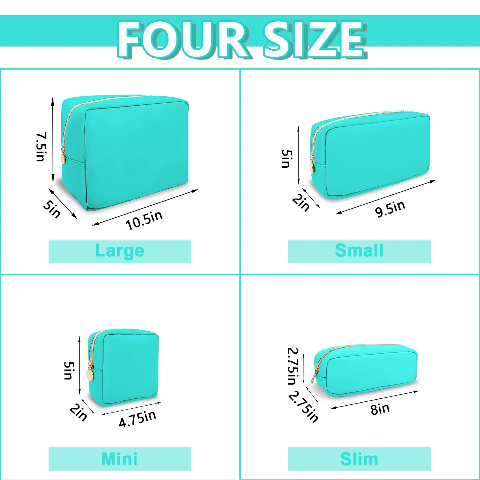 UIXIZQ Waterproof Small Pencil Case Makeup Bag for Purse,Cute Pencil Pouch Preppy Nylon Makeup Brush Holder with Zipper,Girls Portable Storage Case Small Pen Bag for Office College(Slim-Mint Green)