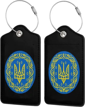 Ukrainian People's Republic Coat of arms of Ukraine Luggage Tags for Travel, Stainless Steel & Leather, Personalized Engraved, Durable Bag Tags 4 PCS