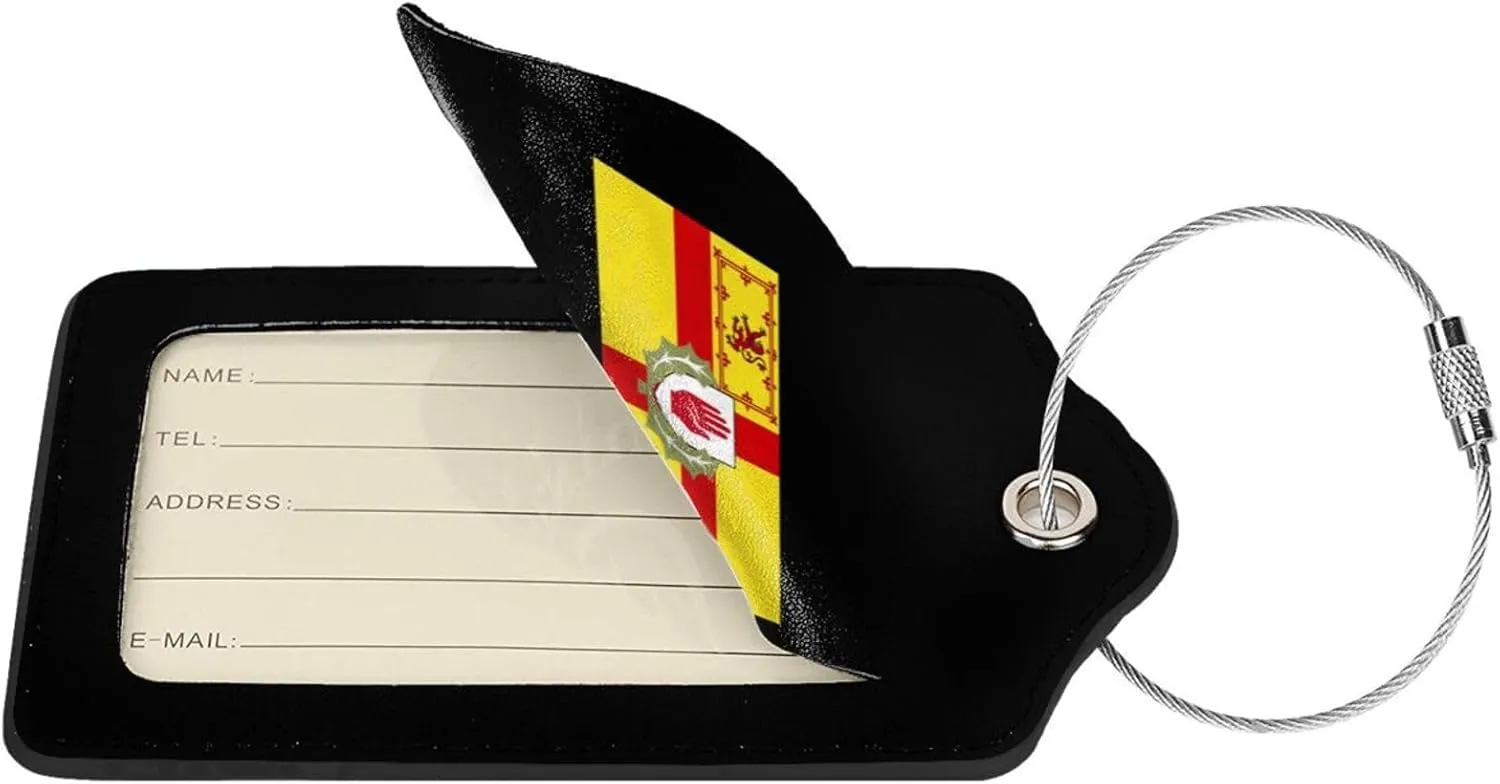 Ulster Scots Flag Leather Baggage Bag Luggage Tags with Stainless Steel Loop and Privacy Cover