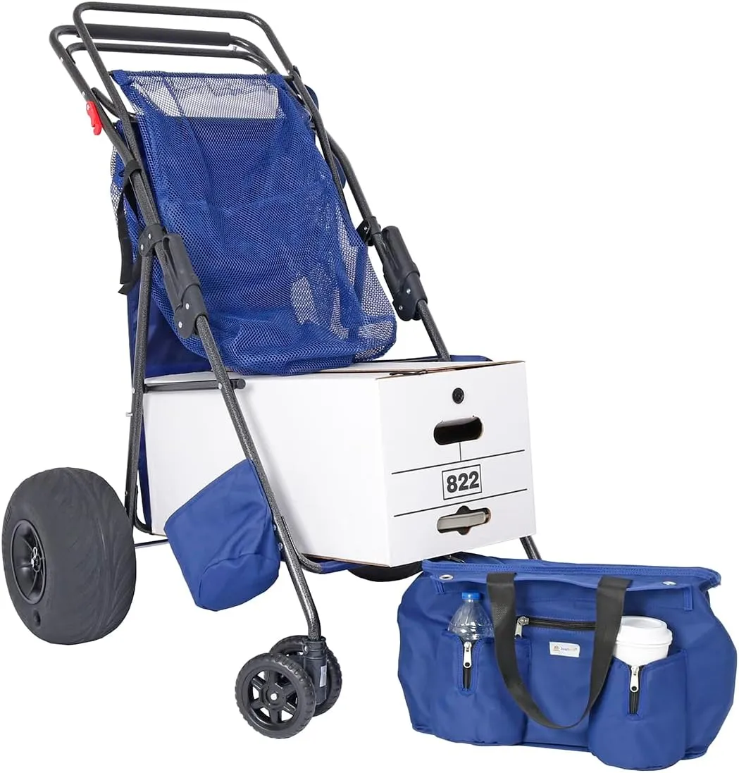 Ultimate Beach Cart with Balloon Wheels for Sand – Buggy Wagon with Big Wheels, Insulated Cooler Bag, Boogie Board & Umbrella Holder, 100 lbs Load Capacity