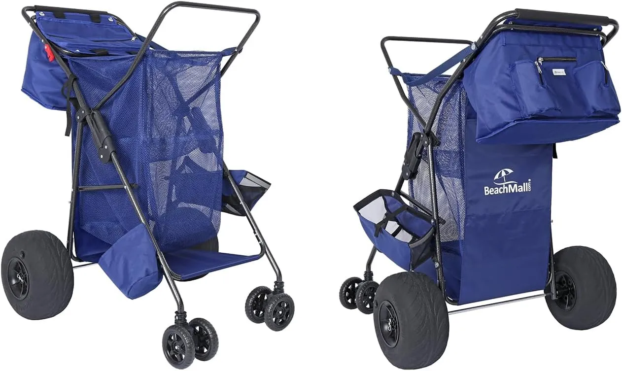 Ultimate Beach Cart with Balloon Wheels for Sand – Buggy Wagon with Big Wheels, Insulated Cooler Bag, Boogie Board & Umbrella Holder, 100 lbs Load Capacity
