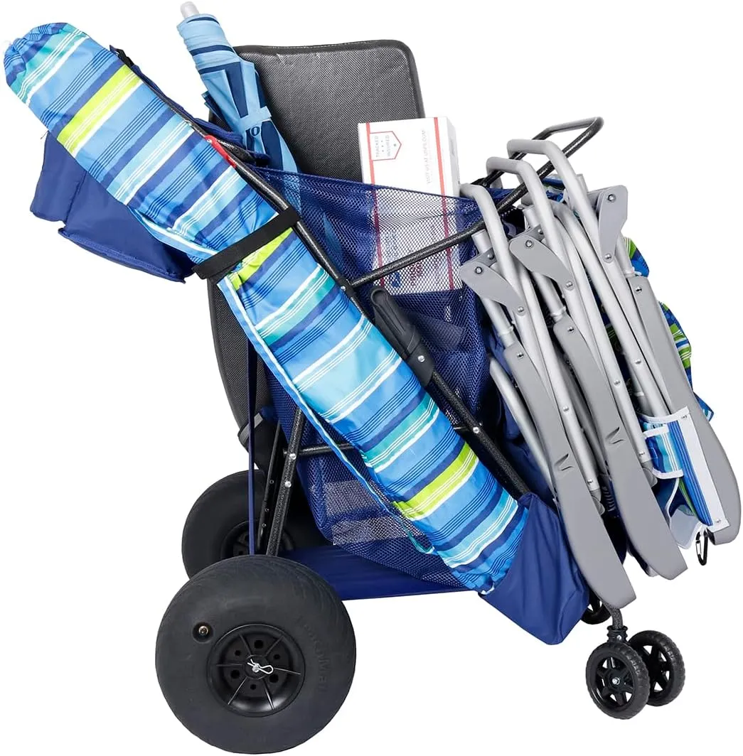 Ultimate Beach Cart with Balloon Wheels for Sand – Buggy Wagon with Big Wheels, Insulated Cooler Bag, Boogie Board & Umbrella Holder, 100 lbs Load Capacity
