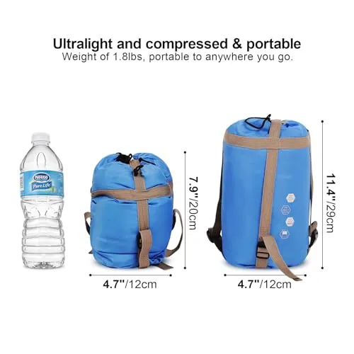 Ultra Lightweight Sleeping Bag w/ Compression Sack for Backpacking