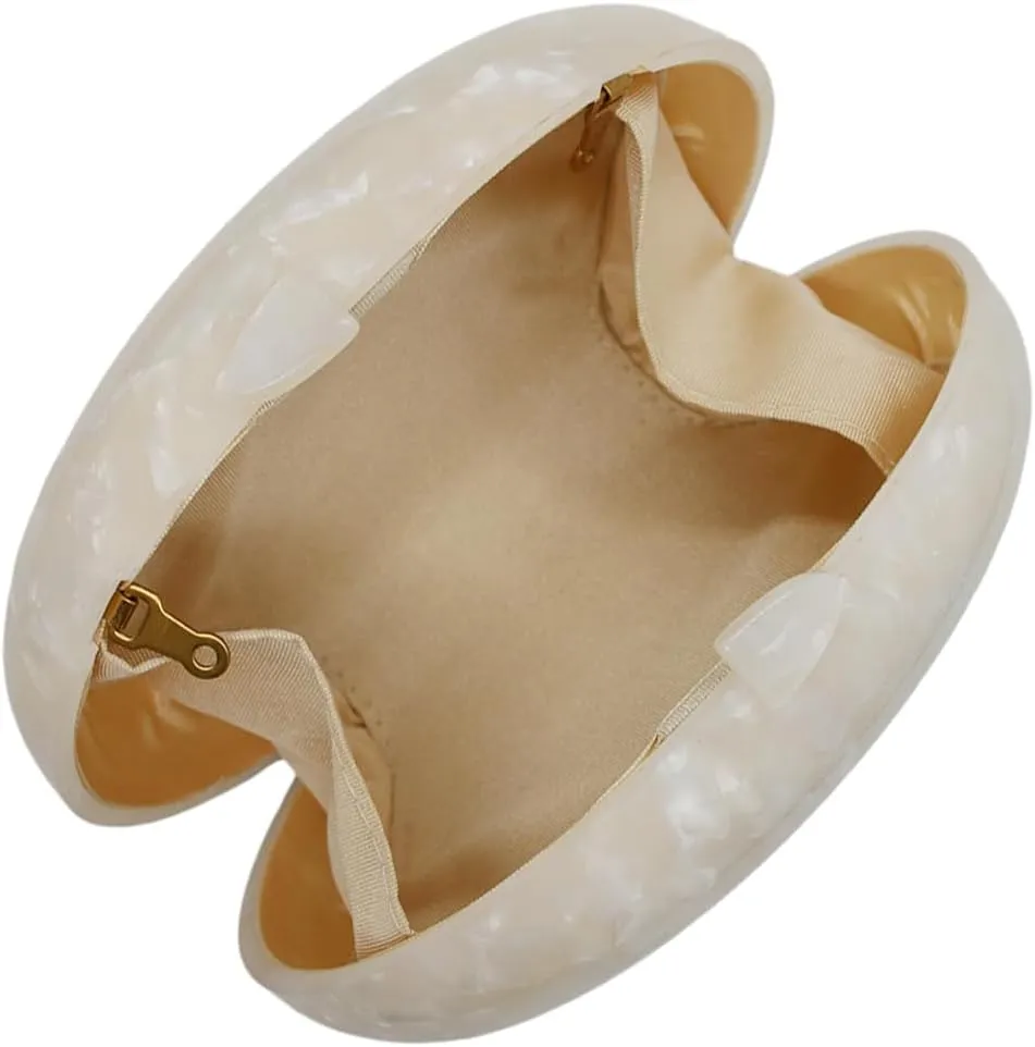 UMREN Lovely Acrylic Shell Shaped Clutch for Women Acrylic Evening Clutch Purse Marble Handbag for Wedding Cocktail Party