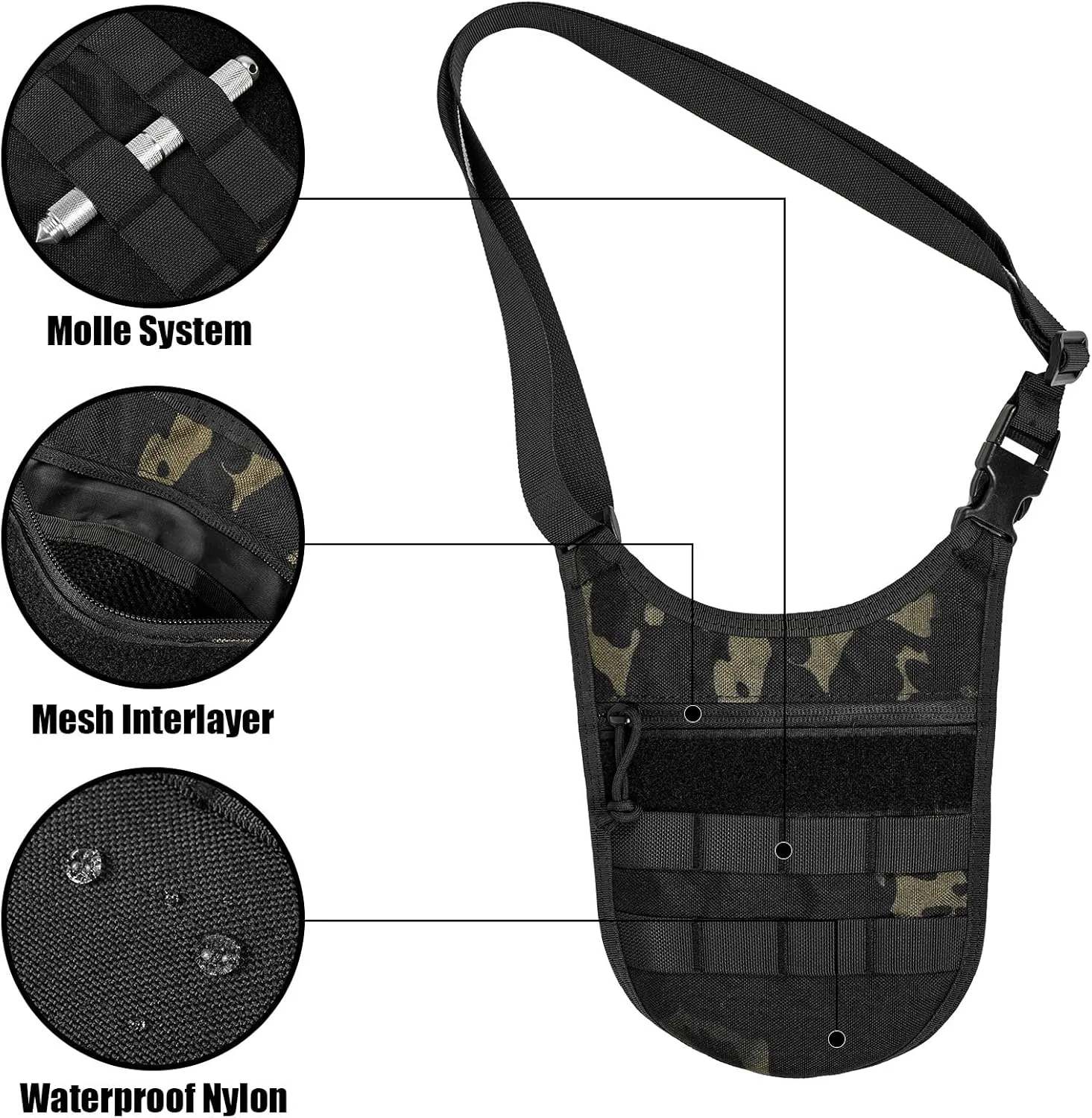 Underarm sling bag for men,Slim anti theft Conceal Carry crossbody tactical Chest Molle bag with Elastic Waistband