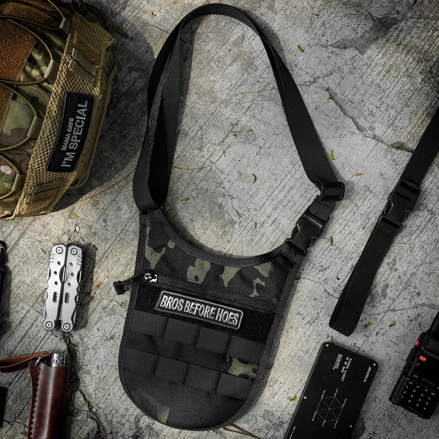 Underarm sling bag for men,Slim anti theft Conceal Carry crossbody tactical Chest Molle bag with Elastic Waistband