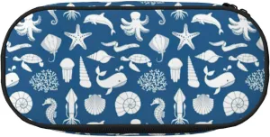 Underwater Marine Life Print Travel Friendly Pen Pouch Pencil Bag Zipper Stationery Makeup Tool Office Supplies