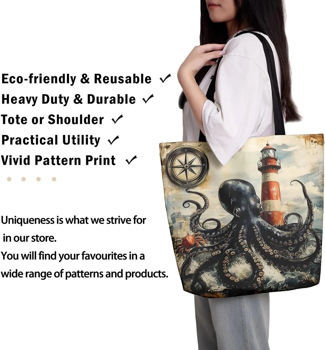 Underwater Sealife Canvas Tote Bag,Ocean Animal Theme Shoulder Handbags for Shopping Gym 19.7x15.7 Inch