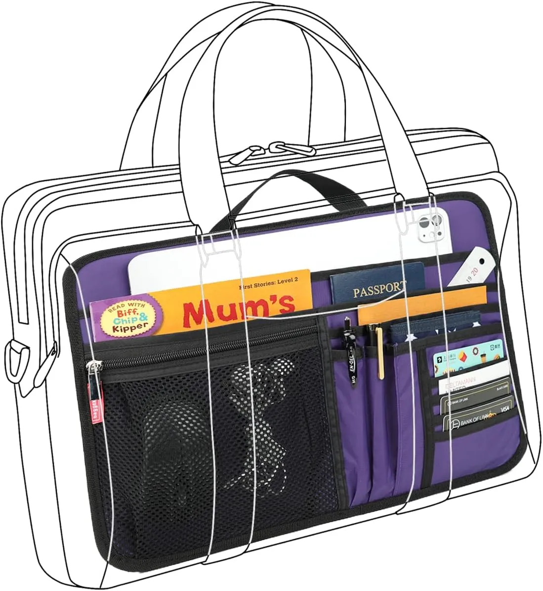 Unisex Bag Briefcase Insert Organizer for Laptop iPad Work Office File Document Storage Organizer (S, Purple)