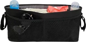 Universal Baby Stroller Organizer, 2 Bottle Holders, Zippered Pocket, Large capacity for baby essentials, Compact Design Fits Any Strollers. (Black)