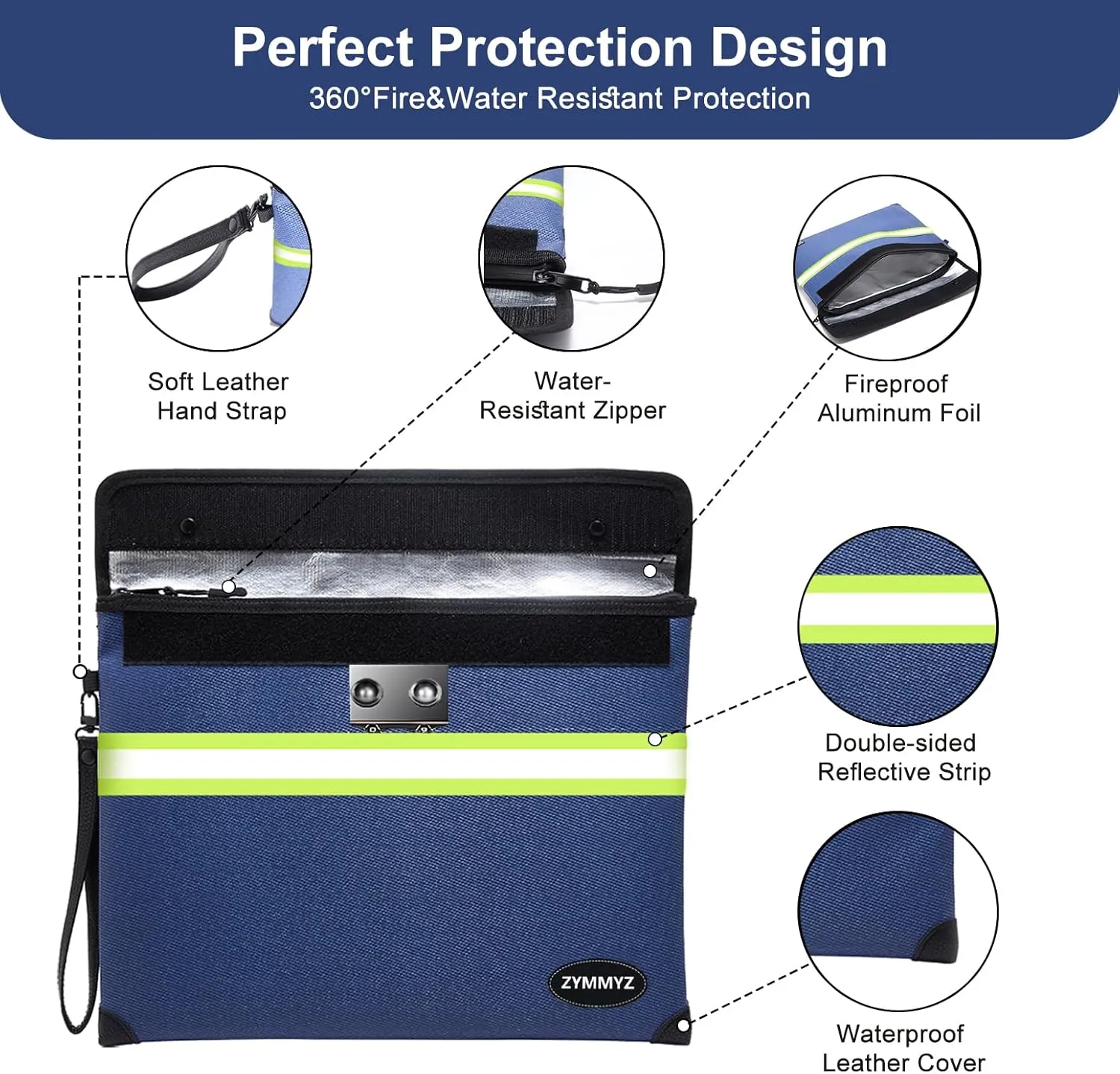 Upgraded 6200°F Fireproof Document Bag Waterproof with Zipper,9 Layers of Heat Insulated Materials,Fireproof Money Bag for Cash,Valuables and Important Documents