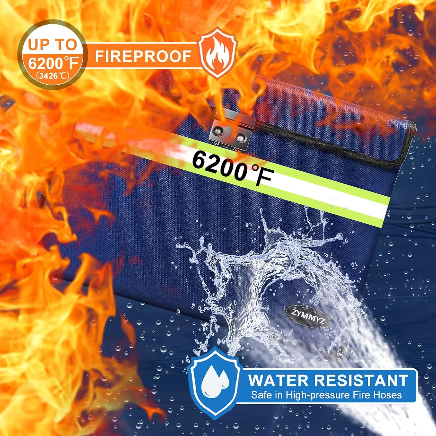Upgraded 6200°F Fireproof Document Bag Waterproof with Zipper,9 Layers of Heat Insulated Materials,Fireproof Money Bag for Cash,Valuables and Important Documents