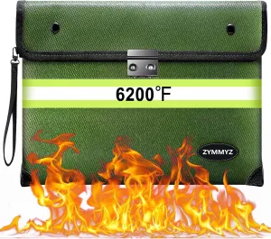 Upgraded Fireproof Document Bag with Lock, Waterproof, 9 Layers of Heat Insulated Materials, 6200F Fireproof Money Bag for Cash, Valuables, Important Documents