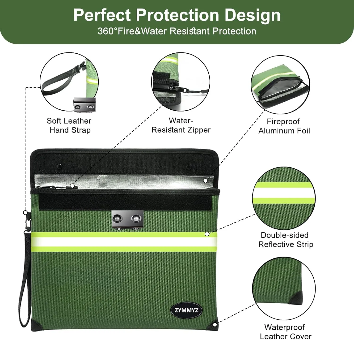 Upgraded Fireproof Document Bag with Lock, Waterproof, 9 Layers of Heat Insulated Materials, 6200F Fireproof Money Bag for Cash, Valuables, Important Documents