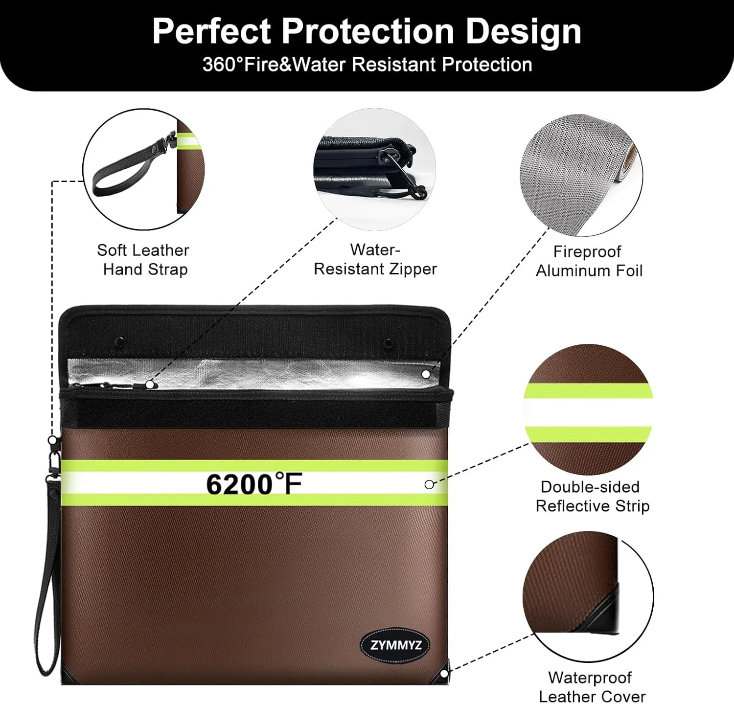 Upgraded Fireproof Document Bag with Zipper, 9 Layers of Heat Insulated Materials, 6200F Fireproof Money Bag for Cash, Valuables and Important Documents