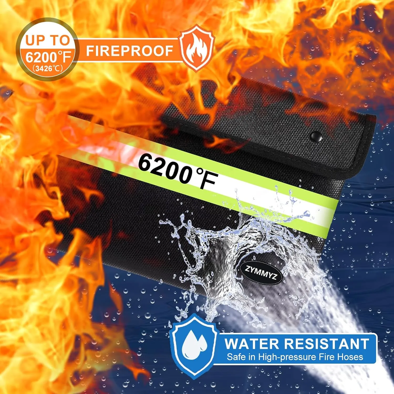 Upgraded Insulated Fire Proof Money Bag for Cash,6200℉ Fireproof and Waterproof Document Pouch with Water Resistant Zipper,Fireproof Envelopes for Important Documents,Valuables