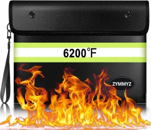 Upgraded Insulated Fire Proof Money Bag for Cash,6200℉ Fireproof and Waterproof Document Pouch with Water Resistant Zipper,Fireproof Envelopes for Important Documents,Valuables