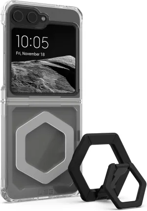 URBAN ARMOR GEAR UAG Compatible with Samsung Galaxy Z Flip 6 Case Plyo Pro Ice/Silver Bundle with Magnetic Ring Stand Black/Black