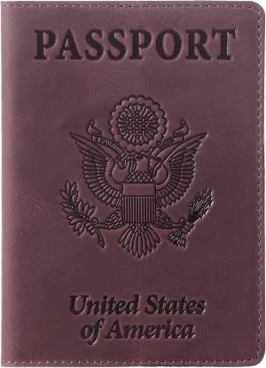 US Leather Passport Book Cover - Thin American Travel Passport Holder - Premium International USA Passport Protector Case for Women Men (Maroon Vintage)