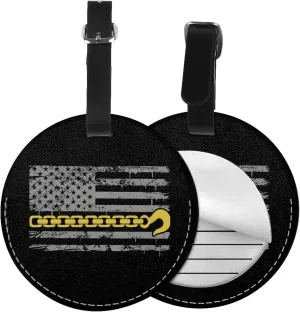 USA Thin Yellow Line Flag Tow Truck Driver Round Leather Luggage Tags for Travel Bags Backpacks Handbags,3.7in