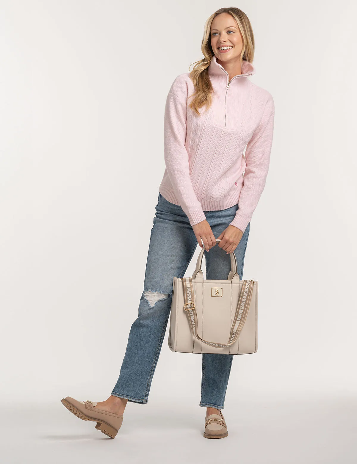 USPA BOX TOTE WITH CROSSBODY STRAP