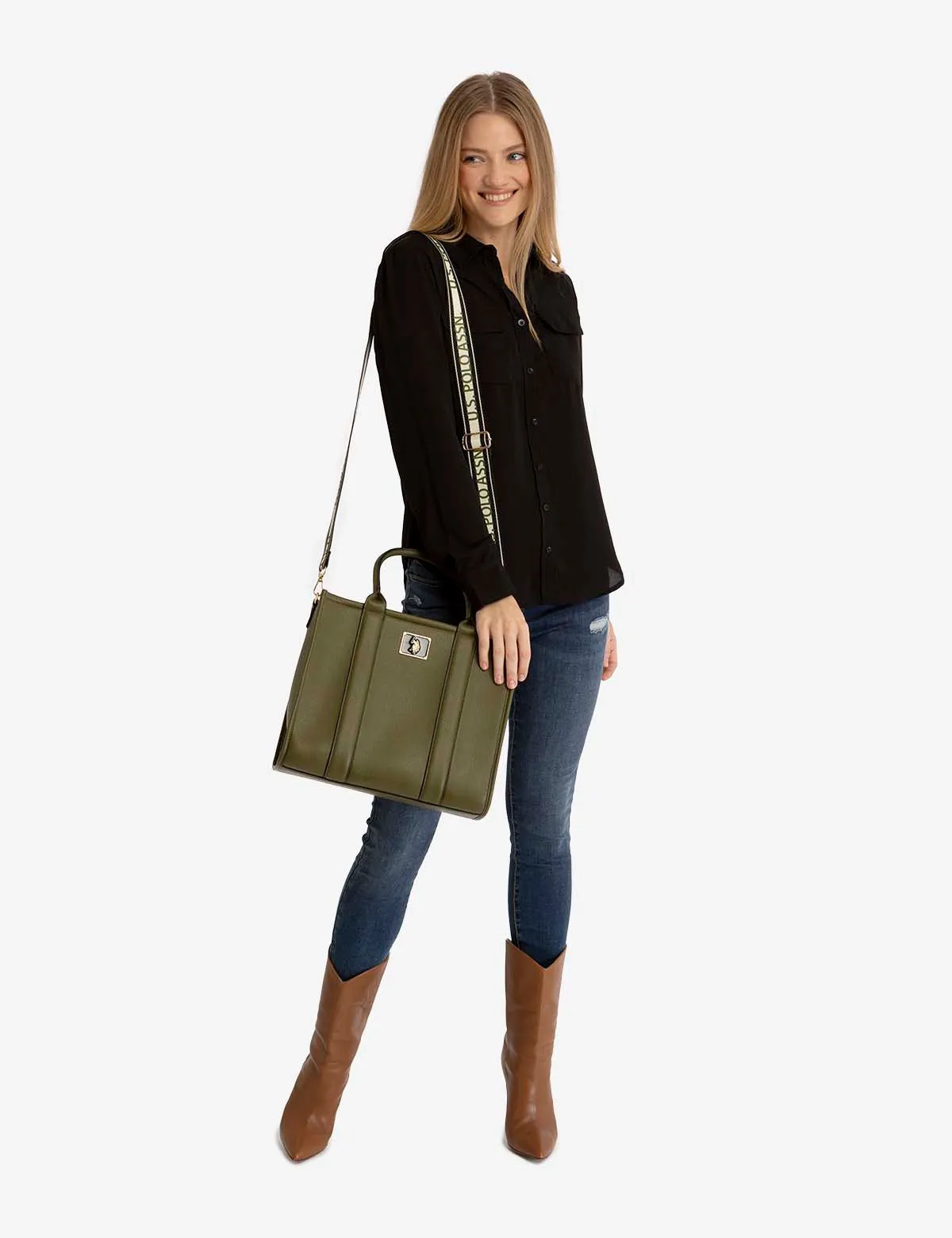 USPA BOX TOTE WITH CROSSBODY STRAP