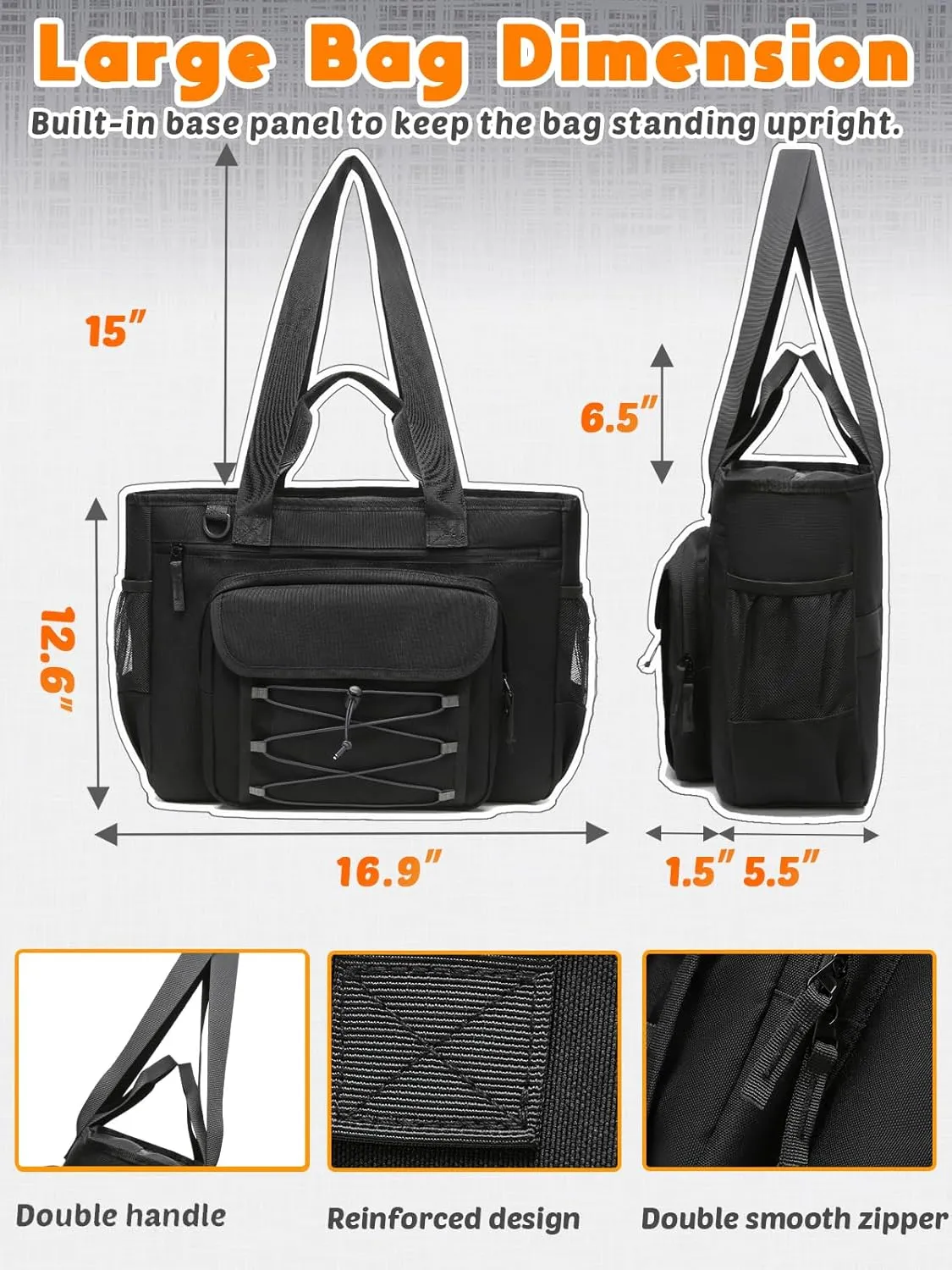 Utility Tote Bag with Zipper and Pockets for Women Large Utility Totes with Laptop Compartment
