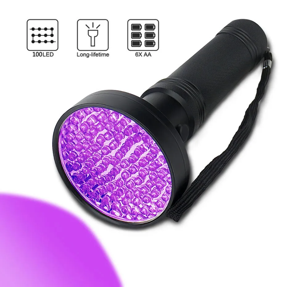 UV Flashlight 10W 100 LEDs 395 nm UV LED Disinfection Torch Back Detector Light for Dog Cat Urine Pet Stains Bed Bugs Scorpions Anti-counterfeiting