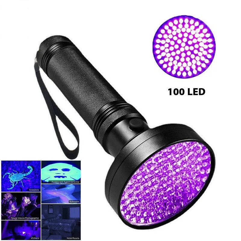 UV Flashlight 10W 100 LEDs 395 nm UV LED Disinfection Torch Back Detector Light for Dog Cat Urine Pet Stains Bed Bugs Scorpions Anti-counterfeiting