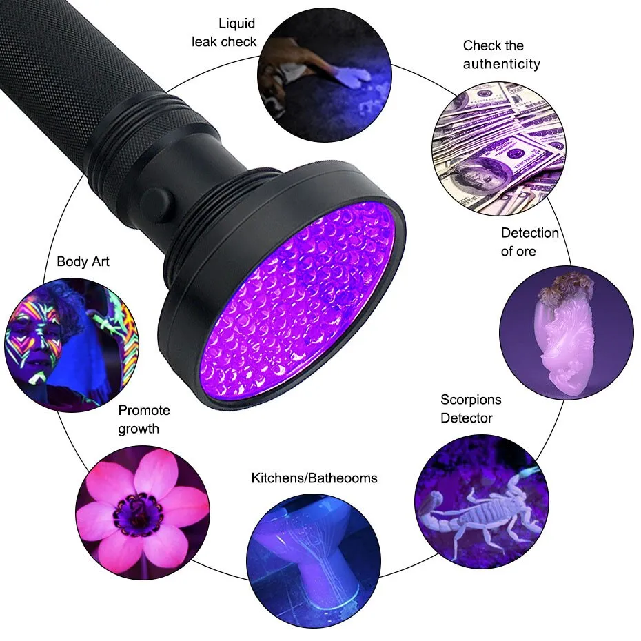 UV Flashlight 10W 100 LEDs 395 nm UV LED Disinfection Torch Back Detector Light for Dog Cat Urine Pet Stains Bed Bugs Scorpions Anti-counterfeiting